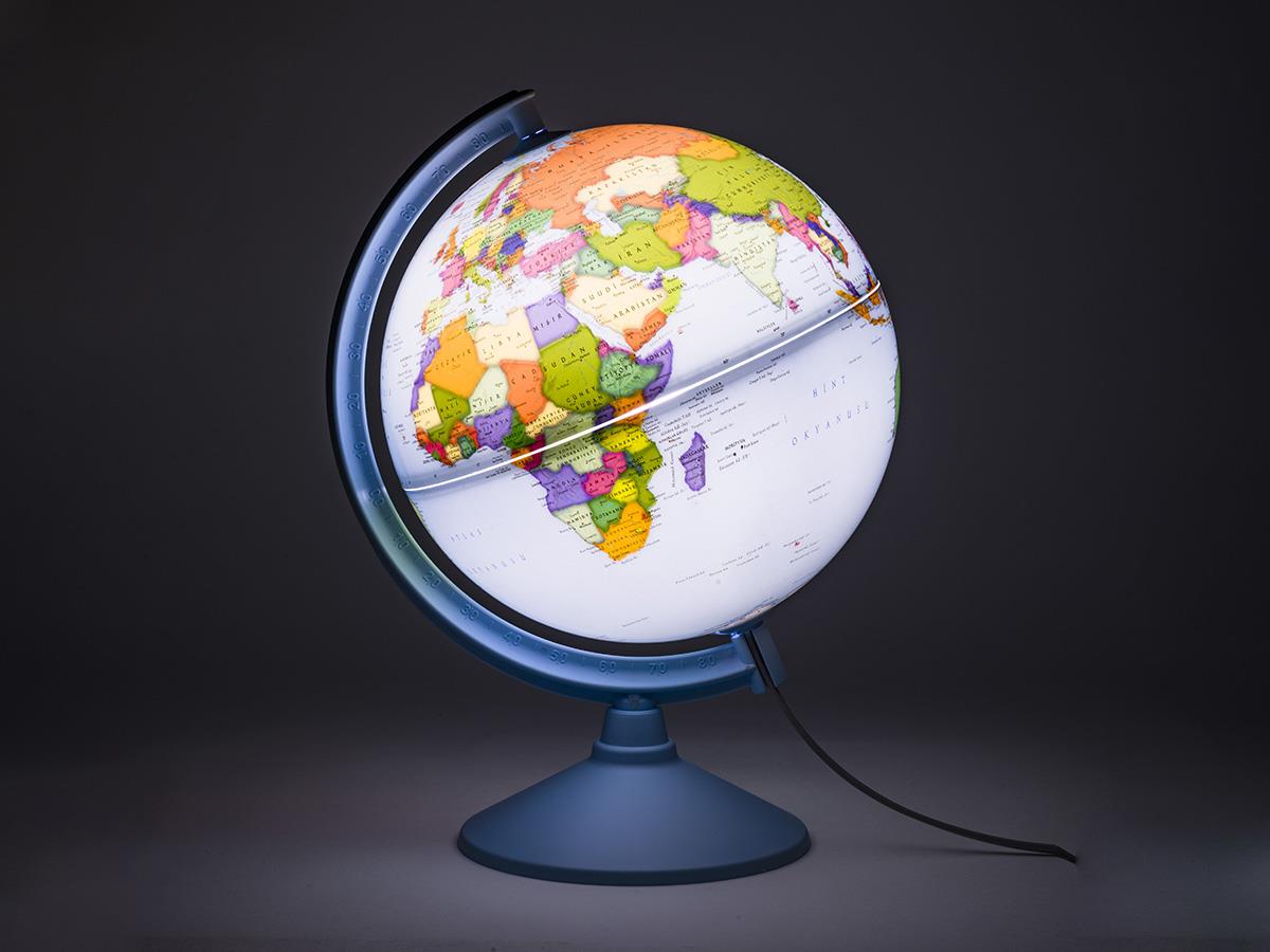 Political World Globe 20cm English with Light Educational & Decorative Globe