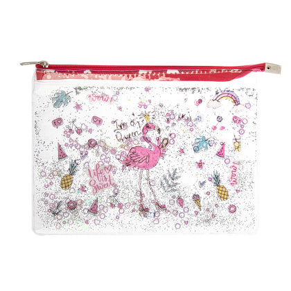 Glittery Water Bag Transpartent With Zipper A5 Flamingo