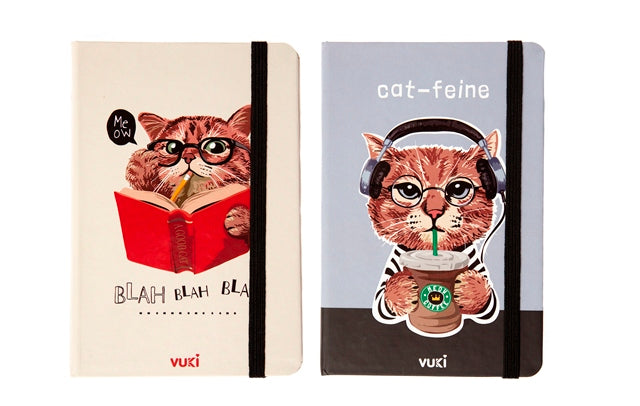 Notebook A5 Plain Off-White Paper With Elastic Closer Cat Design