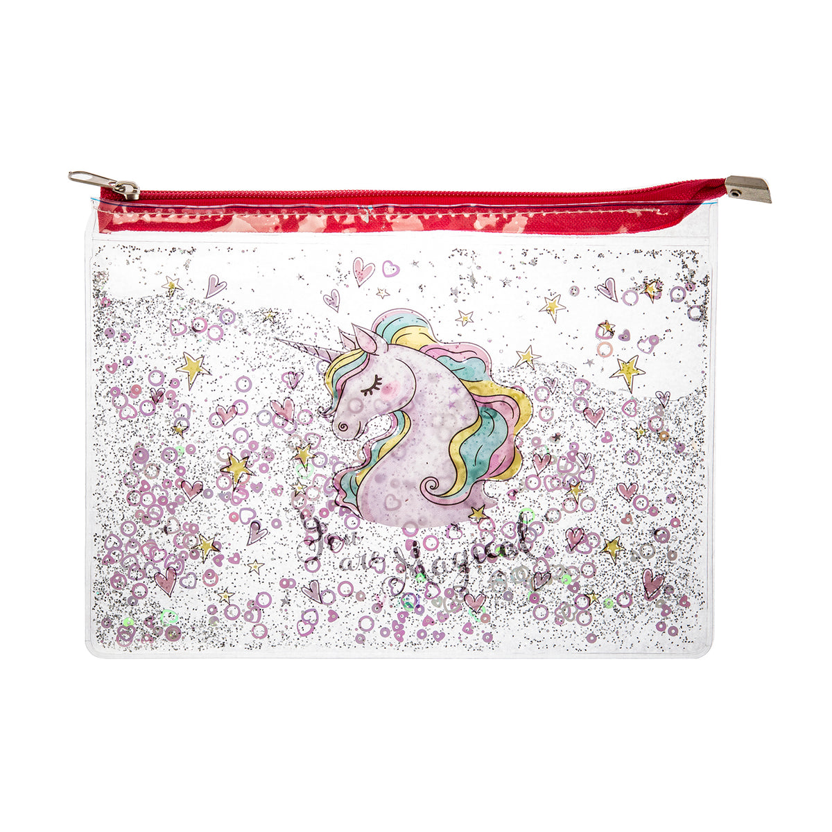 Glittery Water Bag Transparent With Zipper A5 Unicorn
