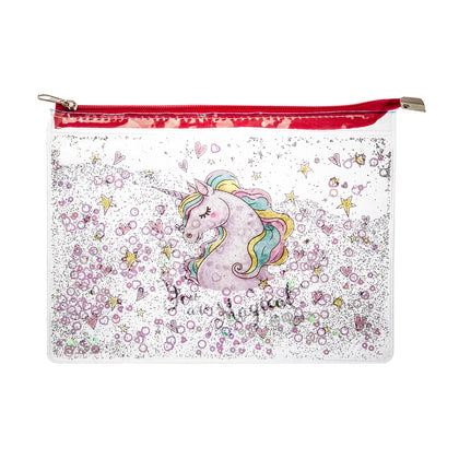 Glittery Water Bag Transparent With Zipper A5 Unicorn
