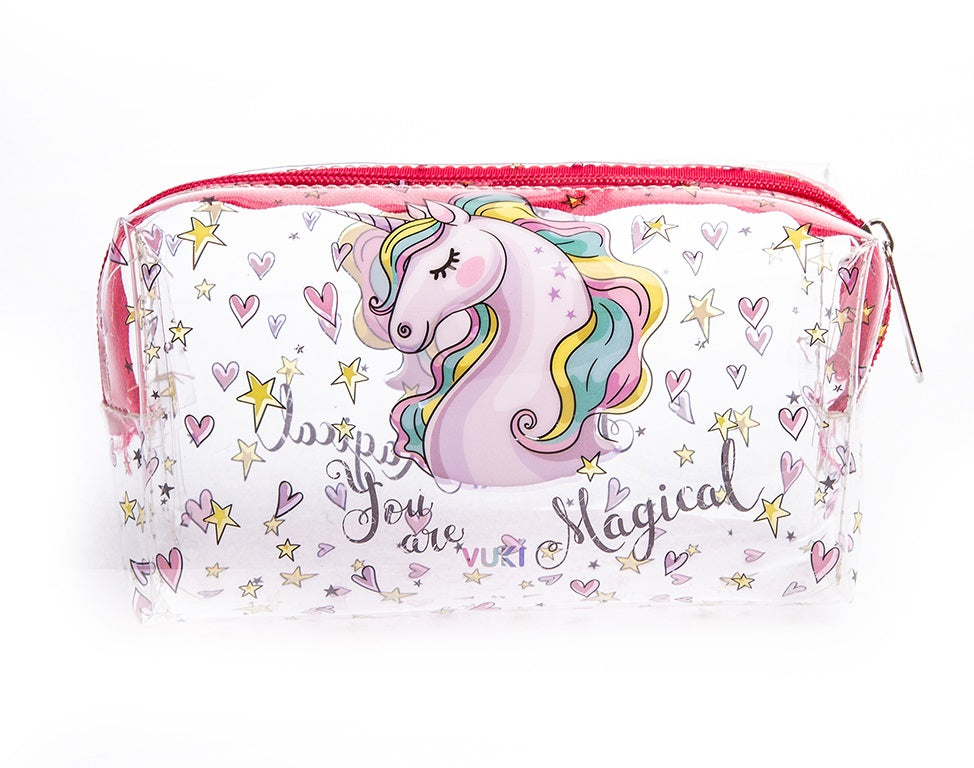 Pencil Case Transparent-Pink Unicorn Design