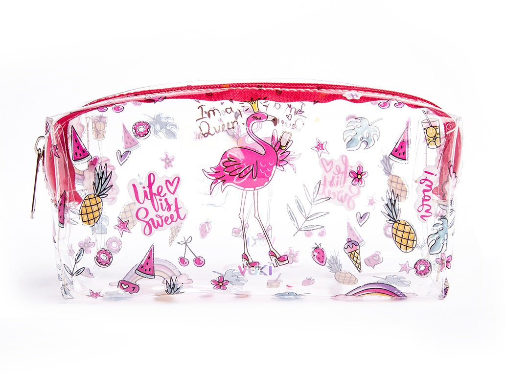 Pencil Case Transparent-Pink Flamingo Design