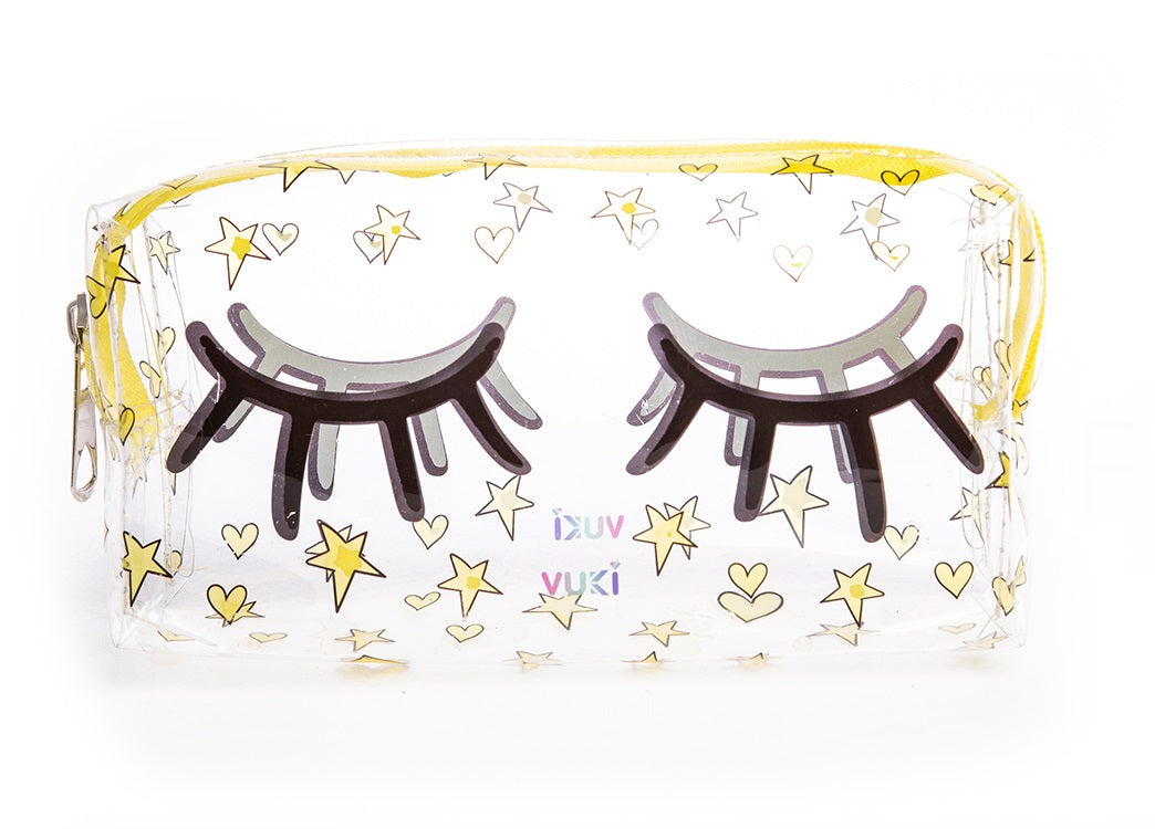Pencil Case Transparent-Yellow Eyelashes Design