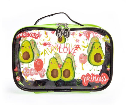 Cosmetic Travel Bag A5 Transparent-Green Avocado Design