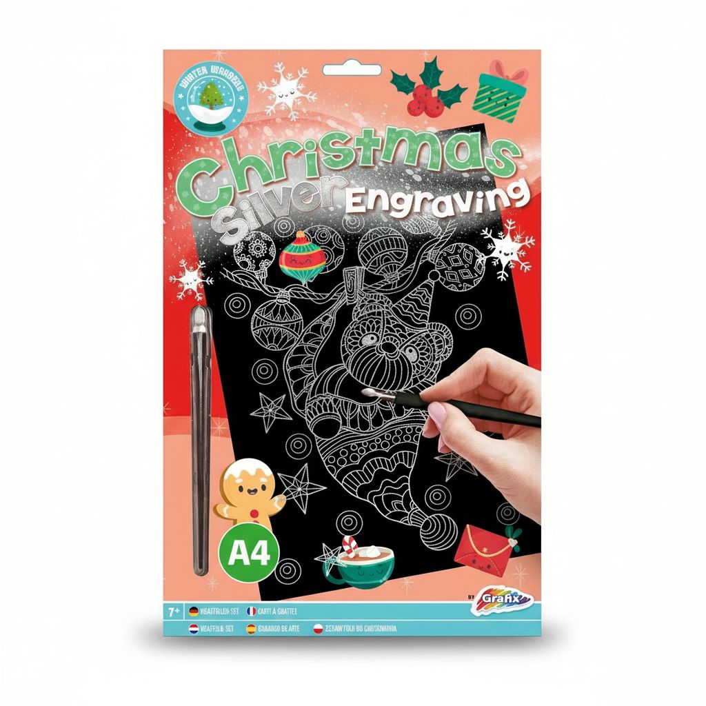 Christmas Scratch Art A4 Silver Engraving