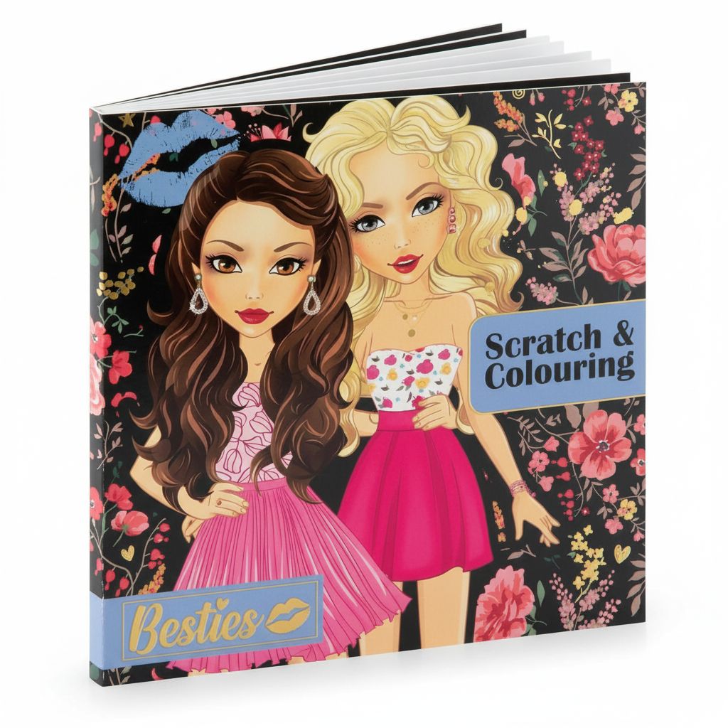Scratch &amp; Colouring Besties W/ 12 Double-Side Sh 20x20Cm