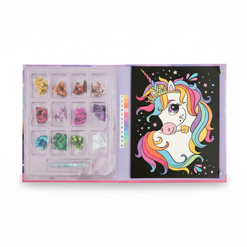 Sequin Art 12 Colours Sequins Unicorn W/Pen 20x25 Cm