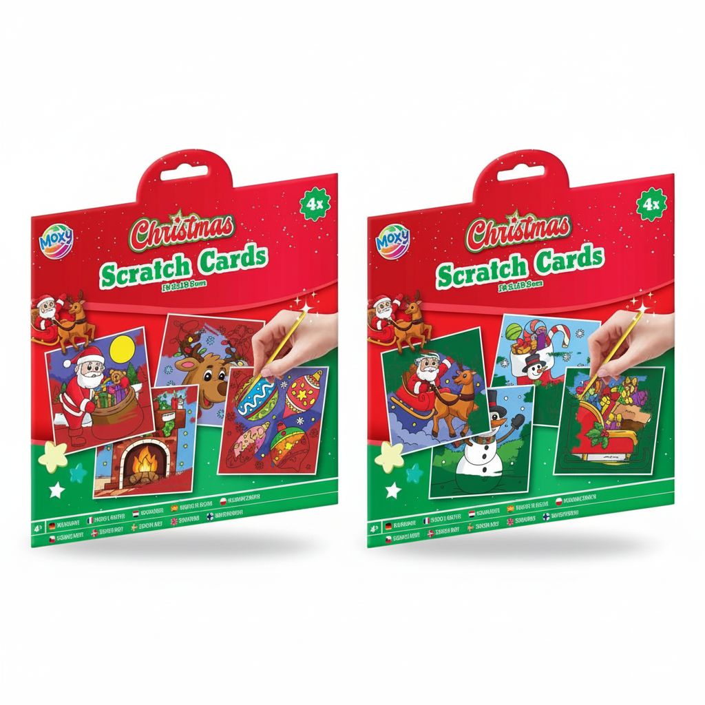 Christmas Scratch Card 4 Sh Assorted W/Pen 19.5X19.5Cm