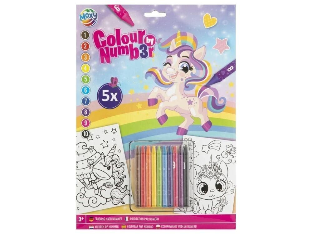 Colour By Number Unicorn A4 With 5 Crayons 5 Sh