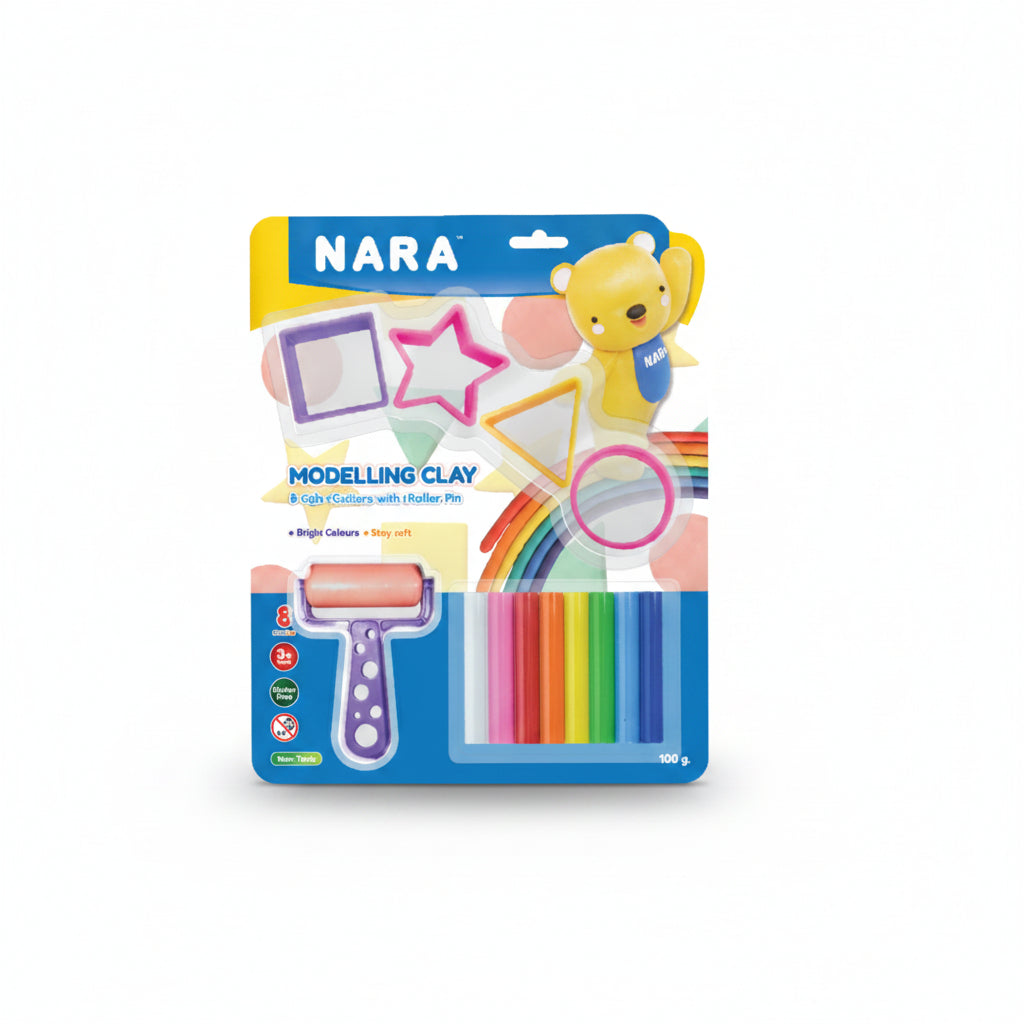 Round Sticks Of Clay 8 Colours 100G. 4 Cutters + 1 Roller Pin