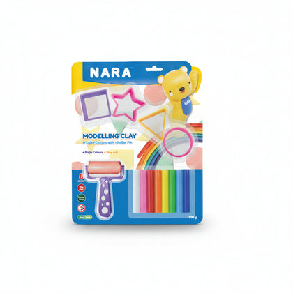 Round Sticks Of Clay 8 Colours 100G. 4 Cutters + 1 Roller Pin