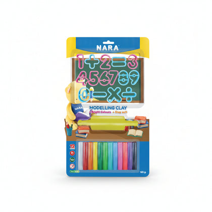 Round Sticks Of Clay 165G 12 Colours + Number Cutters + 1 Roller