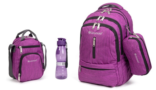 4 In 1 Backpack 4 Part With Pencil Case-Lunch&amp;Water Bottle Purple Backpack Size 45X32X27