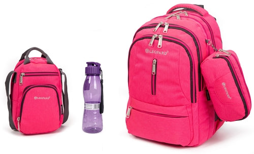 4 In 1 Backpack 4 Part With Pencil Case-Lunch&amp;Water Bottle Fushia Backpack Size 45X32X27