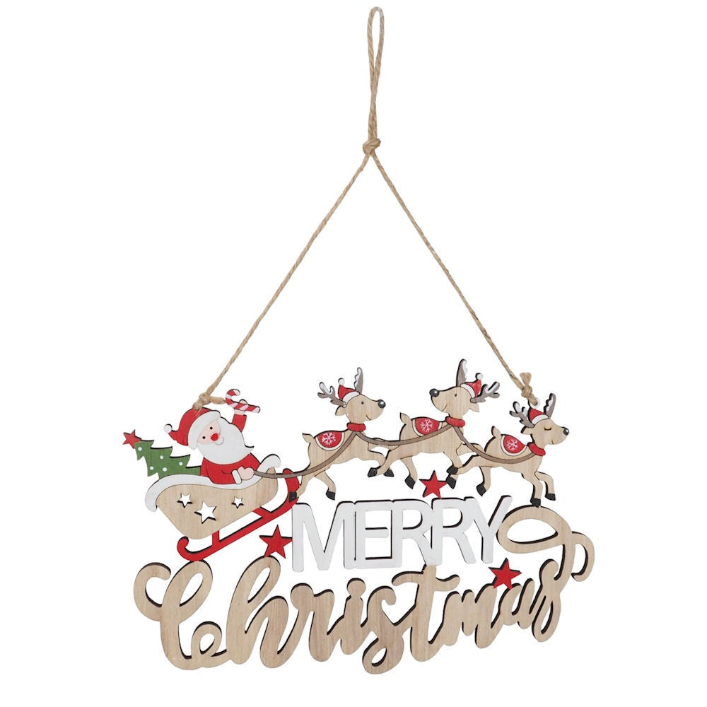 Reindeer Sleigh Hanging Plaque 15×23 Cm