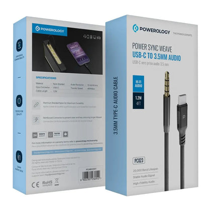 AUX 3.5mm to USB-C Aluminium Shell Nylon Braided Cable 1.2 Meter - Dark Grey