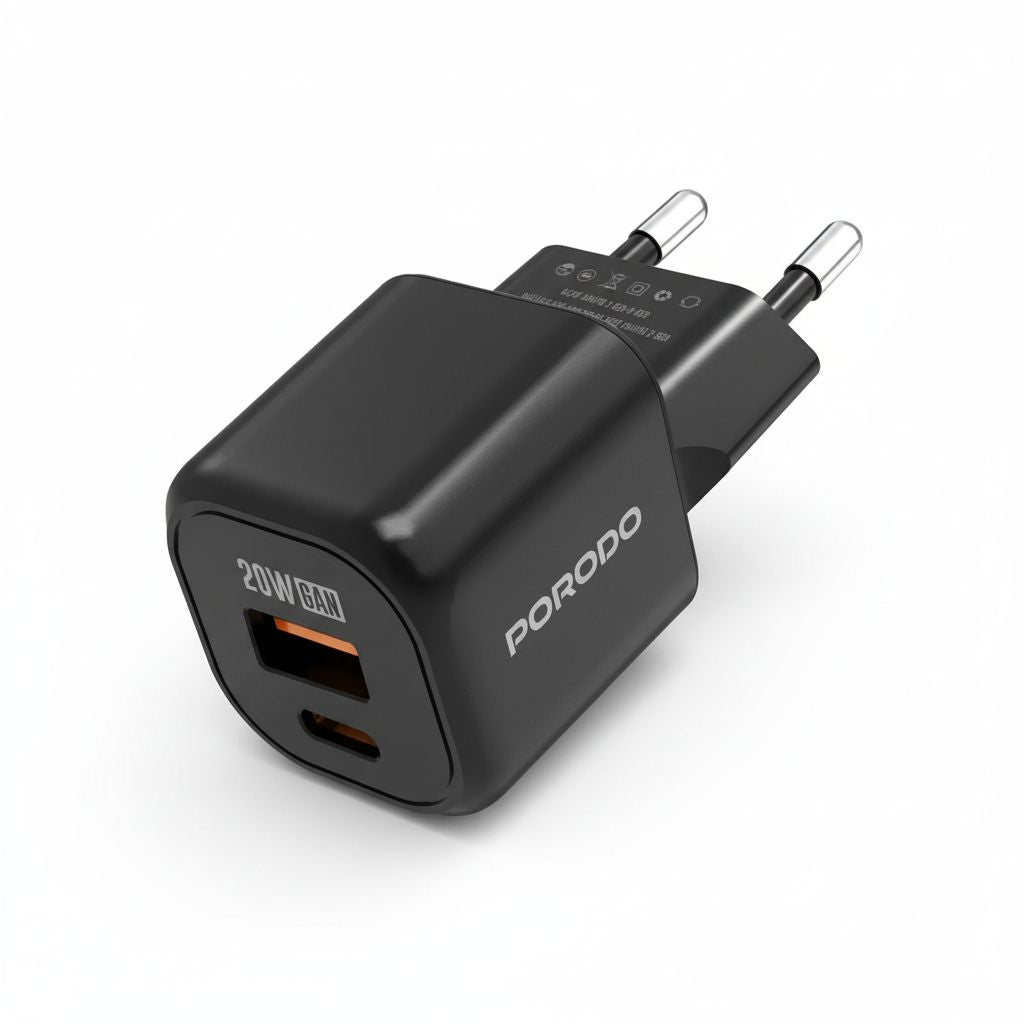 Pd20W+Usb Eu Gan Qc3.0 Fast Charger - Black