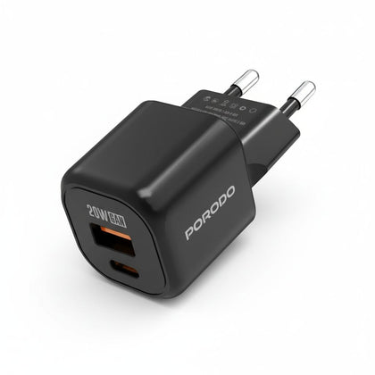 Pd20W+Usb Eu Gan Qc3.0 Fast Charger - Black
