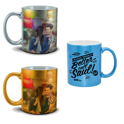 Print On Mug Sparkling Gold, Silver, Blue |QTY 1-5