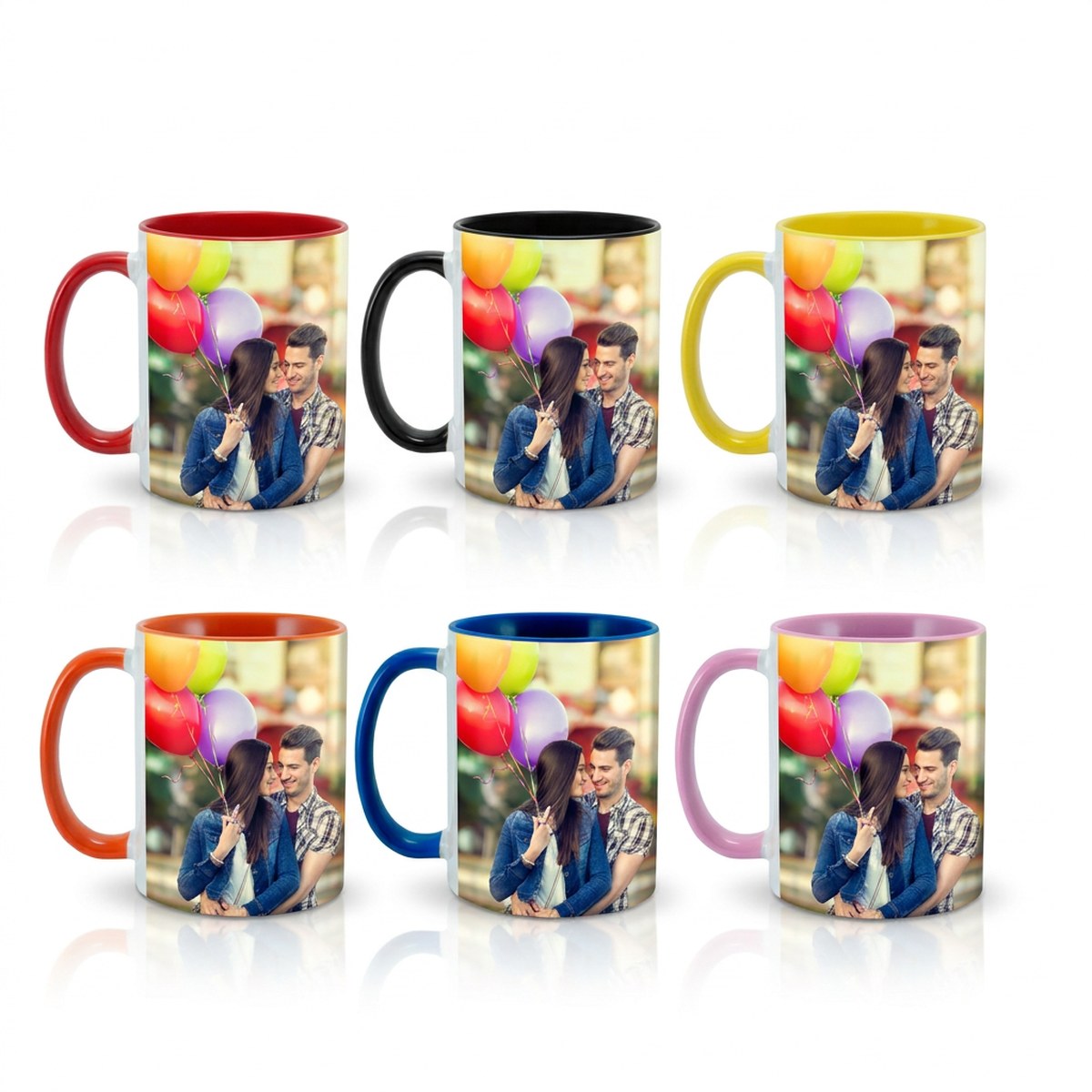 Print On Mug Color Inside & Handle Red, Black, Yellow, Orange, Blue, Pink
