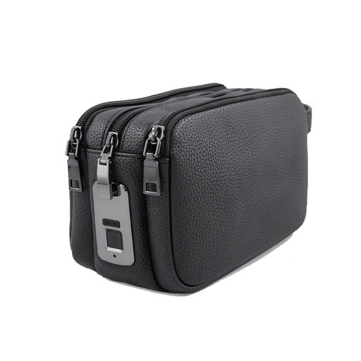 Leather Hand Bag With Smart Security Fingerprint Lock Black#